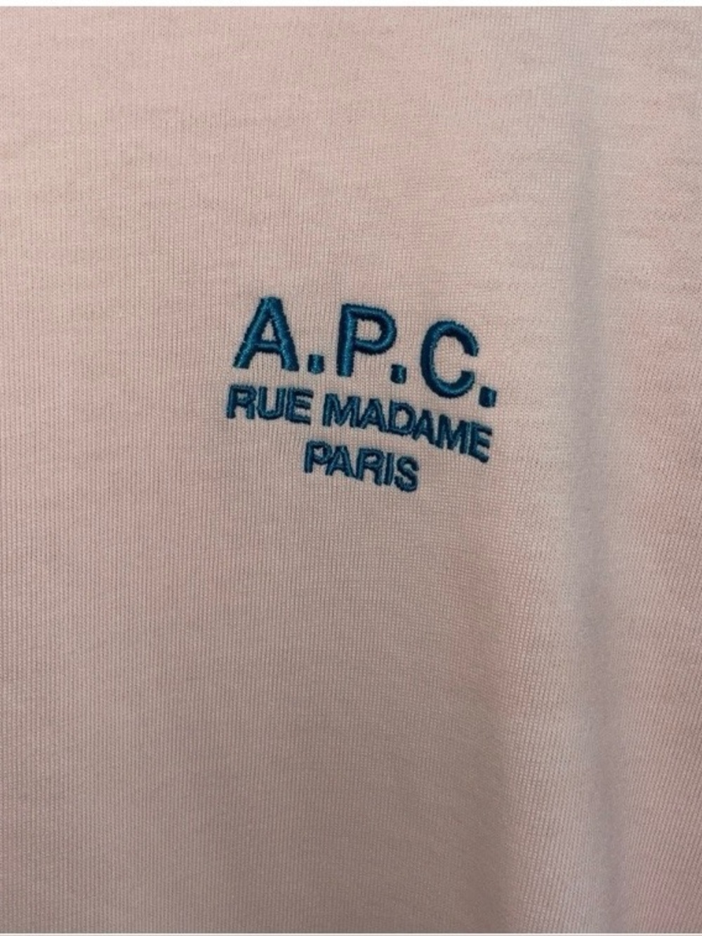 A.P.C. Short-Sleeve Crewneck T-Shirt in Pale Peach / Pink with Small Blue Logo - Picture 2 of 9